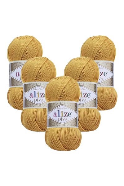 Alize Diva 5-Piece 488 Mustard Yellow Hand Knitting Yarn