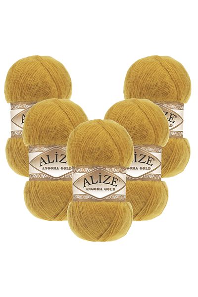 Alize Angora Gold 5-Piece 002 Mustard Yellow Hand Knitting Yarn
