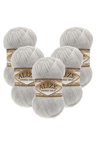 Alize Angora Gold 5-Piece 208 Melange Light Gray Hand Knitting Yarn