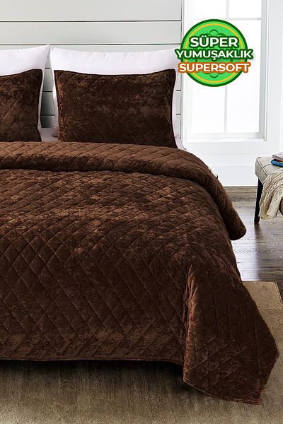 Evlen Home Collection طقم مفرش سرير مخملي مبطن مفرد فائق النعومة مكون من قطعتين من الألياف الناعمة المحشوة باللون البني الداكن