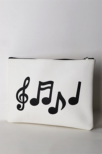 Jack Tonio Жіноча веганська шкіряна сумочка на блискавці з білим принтом у вигляді нот