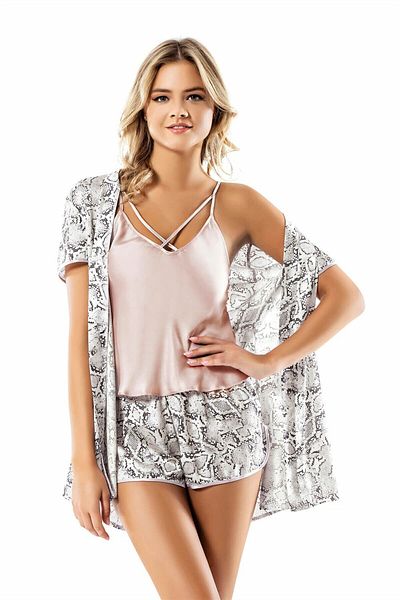 Loriva Γυναικείο Σετ σορτς Babydoll με σχέδιο σατέν 3 τεμαχίων