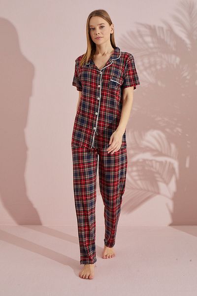 LİLA İÇ GİYİM Buttoned Patterned Short Sleeve Pajama Set