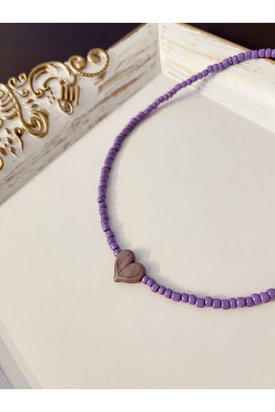 SWORDS CONCEPT Lilac Color Heart Murano Bead Necklace