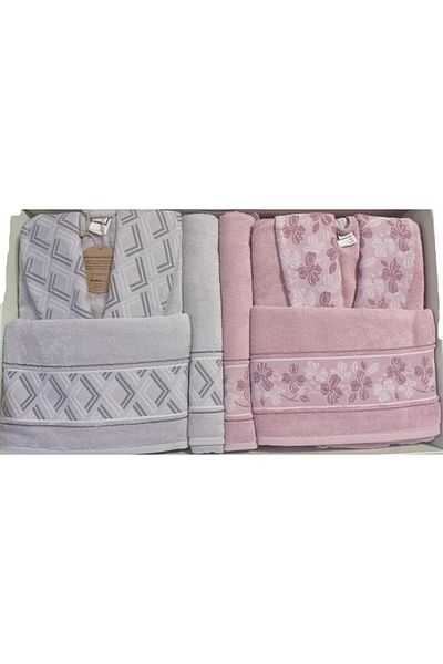 Özdilek Σετ οικογενειακό μπουρνούζι Fiore Line Grey Pink Bamboo Μπουρνούζι Özgürek