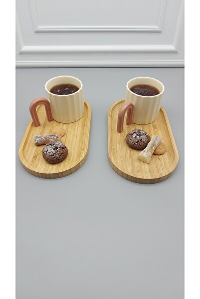 MİEN Bamboo Oval Presentation Set Tea Coffee Presentation 2 Pieces
