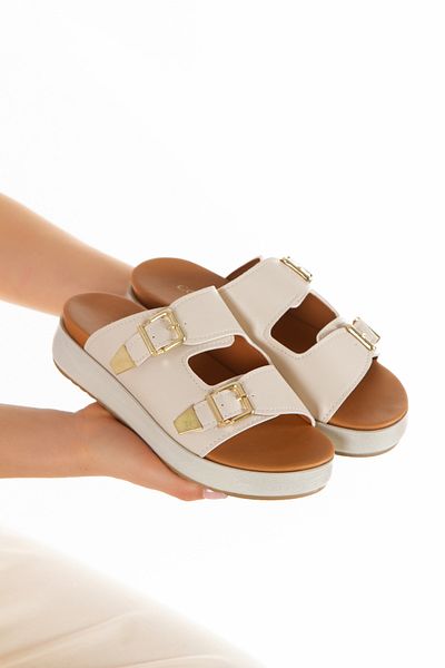 Melacomfort Comfort γυναικείες παντόφλες με αγκράφα Fuspet Beige