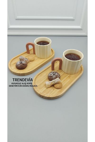MİEN Bamboo Oval Presentation Set Tea Coffee Presentation 2 Pieces
