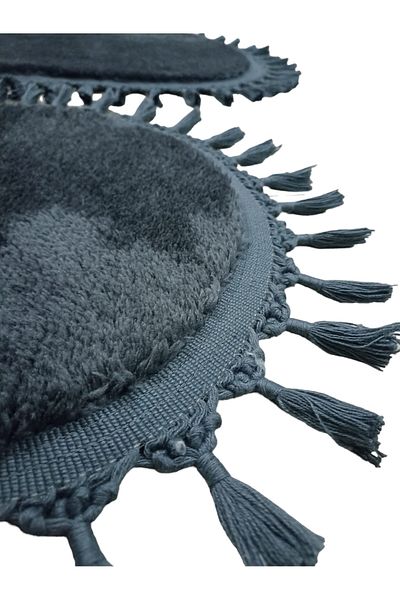 Altun 2-Piece Anti-Rasit Luxury Post Plush Pompon Fringe Gel Non-Slip Carpet Bath Mat