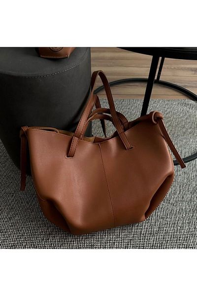 Mercan Stores Women's Tan Color Wallet Detailed Snap Closure Large Tote Phenomenon Shoulder Bag