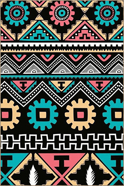 Rugs Modern Halı Μαύρο Τυρκουάζ Θεματικό Μοτίβο με Έθνικ Σχέδια Vintage Διακο...