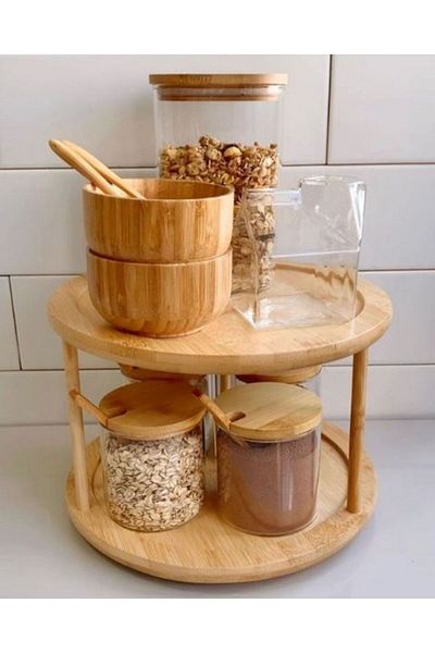MİEN Bamboo Rotating Serving Rack Rotating Stand Rotating Spice Rack