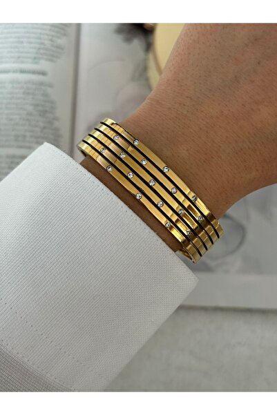 HERCY Zirkon Taşlı Paslanmaz Çelik Kelepçe Bileklik