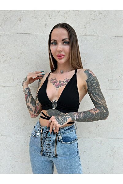 cropgezegeni Bustieră crop top cu inele în talie