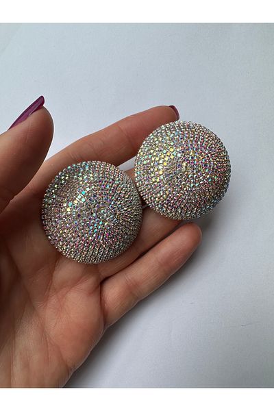 Amor Center Stoned Large Size Round Stylish Evening Dress Wedding Party Earrings