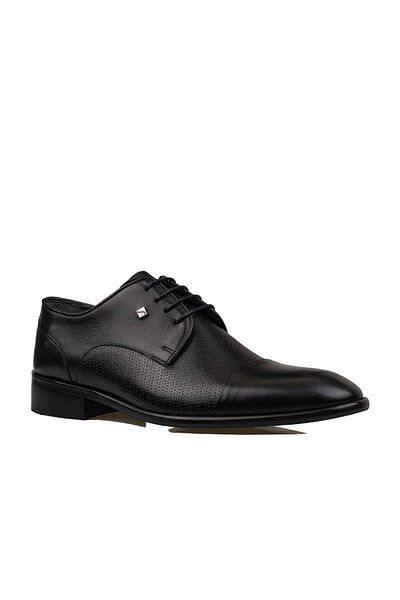 Fosco Black Genuine Leather Laced Laser Cut Classic Shoes