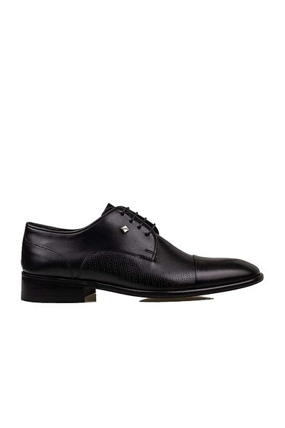 Fosco Black Genuine Leather Laced Laser Cut Classic Shoes