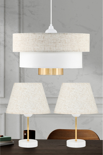 Emg DesiGn 3-Tier Modern Chandelier with Fabric Headboard and 2 Lampshade Set for Bedroom, Children's Room, Living Room, Kitchen Hall