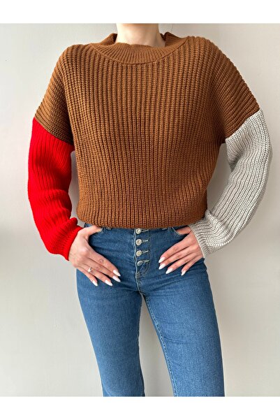 Jose Clothing Γυναικείο πλεκτό πουλόβερ με μακριά μανίκια σε ταμπά, μπεζ και ...