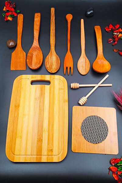 SWENCRAFT 10-Piece Natural Wooden Luxury Cutting Board Kitchen Serving Ladle Honey Spoon Trivet Dowry Set Handcrafted