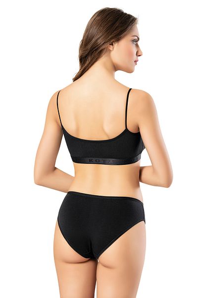 LEYNA BUTİK Women's Padded Corded Fabric Rope Strap Black Half Tank Top (M=70-75,L=80-85, XL=90-95, 2XL=100-105)