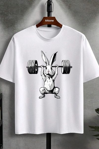 Khione Μπλουζάκι Unisex Design Rabbit Printed Oversize 100% βαμβάκι
