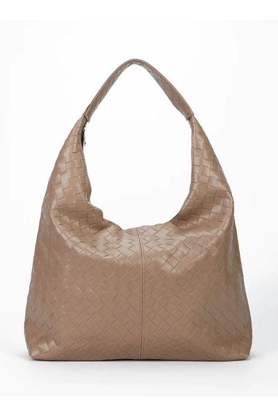 Mercan Stores Women's Mink Knit Patterned Large Faux Leather Women's Large Size Shoulder Bag
