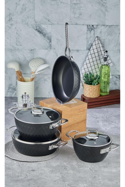 Cooker 7 Pieces 4mm Special Titanium Series Granite Pots Set with Lid-Silver