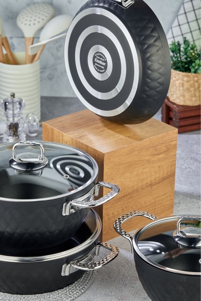 Cooker 7 Pieces 4mm Special Titanium Series Granite Pots Set with Lid-Silver