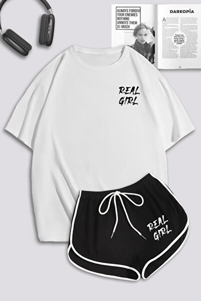 macklin Women's Real Girl Printed Oversize T-shirt Ribbed Slit Detailed Mini ...