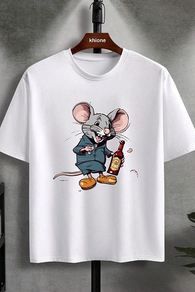Khione Μπλουζάκι Unisex Design Mouse Printed Oversize 100% βαμβάκι