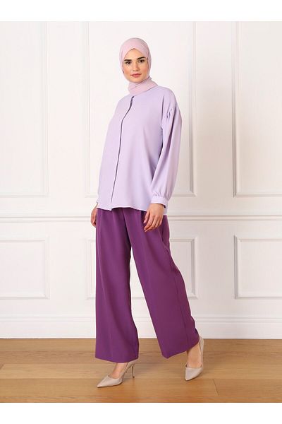 Refka Balloon Sleeve Satin Shirt - Powder Lilac - Refka