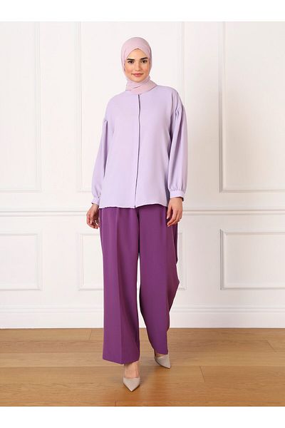 Refka Balloon Sleeve Satin Shirt - Powder Lilac - Refka