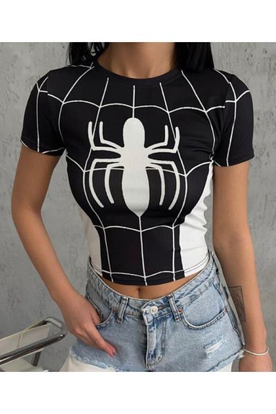 Köstebek Tricou crop cu mânecă scurtă Spider Spider Web