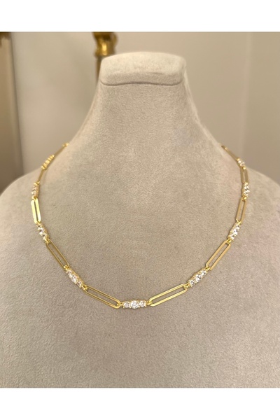 emy by emel luxury silver jewelry Altın Kaplama Taşlı Ataç Zincir Kolye 925 A...