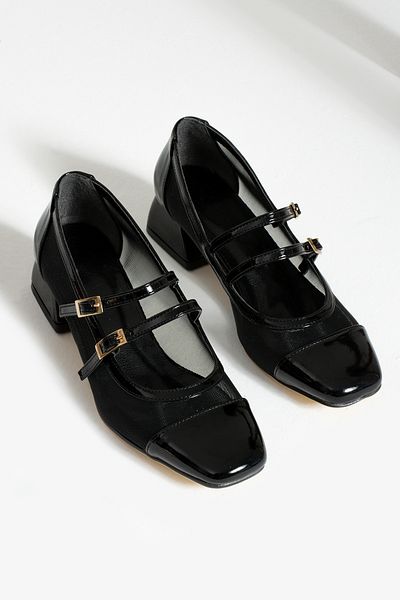 İnan Ayakkabı CULOARE NEGRĂ PENTRU FĂMEI CU BANDA DUBLĂ CATARAME PROSOP DETALII PANTOFI ȘI PANTOF (4 CM)