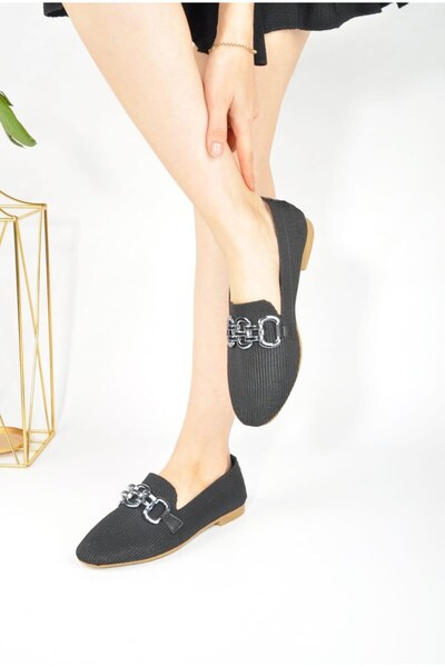 İmerShoes Жіночі чорні трикотажні балетки на ланцюжку з пряжкою, еластичні, легкі, дихаючі, на низькому каблуці, 1997-2