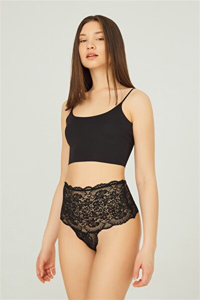 Cottonhill Dantelli Lastik Detaylı Yüksek Bel Kadın Tanga 3'lü Paket Külot - 3