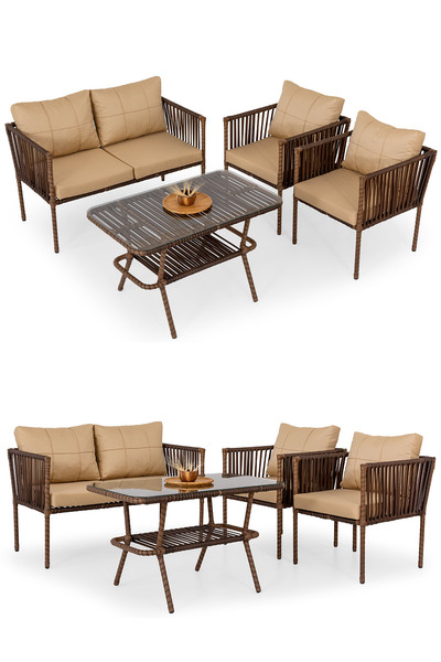 Eymense Hilda Alüminyum Bahçe Oturma Grubu Kahve 2+1+1+Sehpa