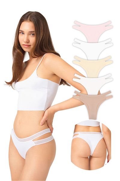 Cottonhill Chiloți brazilieni cu plasă dublă, elastici tăiați cu laser, pachet de 5