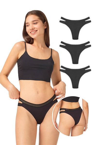 Cottonhill Chiloți brazilian elastici cu plasă dublă tăiați cu laser, pachet de 3 - 4