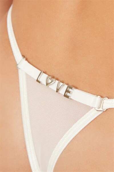 Cottonhill Cream Tulle Removable Love Writing Detailed Thong Panties