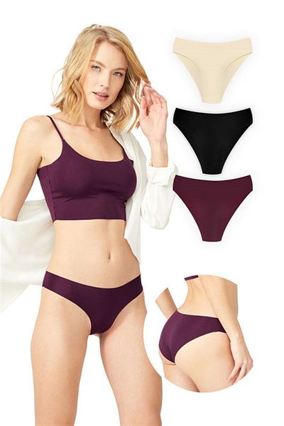 Cottonhill Chiloți de bikini clasici, tăiați cu laser, pachet de 3 - 3
