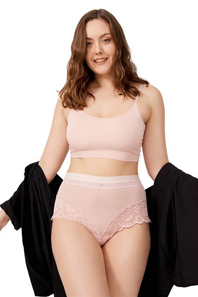 Cottonhill Powder Lace Detailed Transparent Large Size Bikini Panties