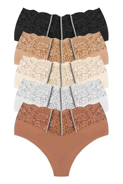 Cottonhill Slip de bikini pentru damă de mărime mare, detaliat din dantelă și piatră, tăiat cu laser, pachet de 5