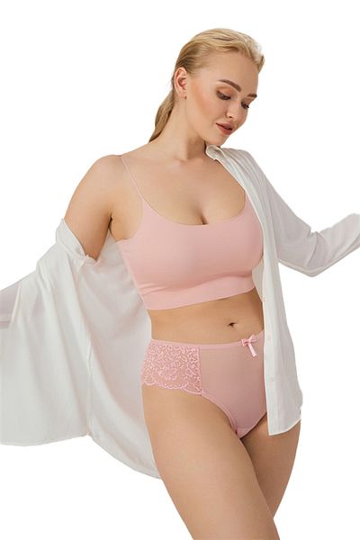 Cottonhill Powder Lace Tulle Detailed Plus Size Women's Brazilian Panties