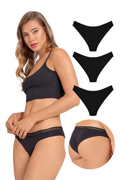 Cottonhill Chiloți de bikini tăiați cu laser cu elastice din plasă, pachet de 3 - 5