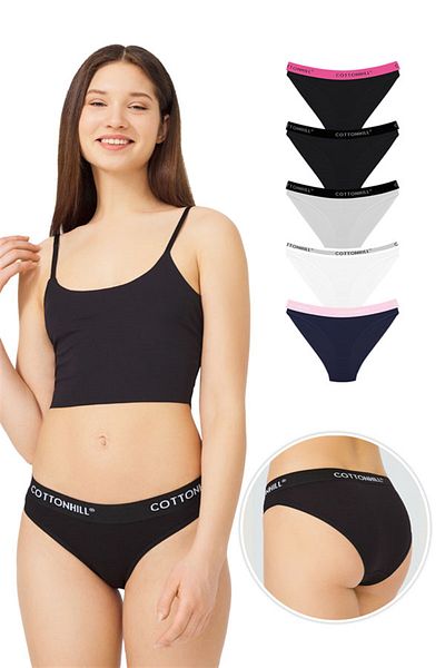 Cottonhill Chiloți de bikini din bumbac Basic, pachet de 5