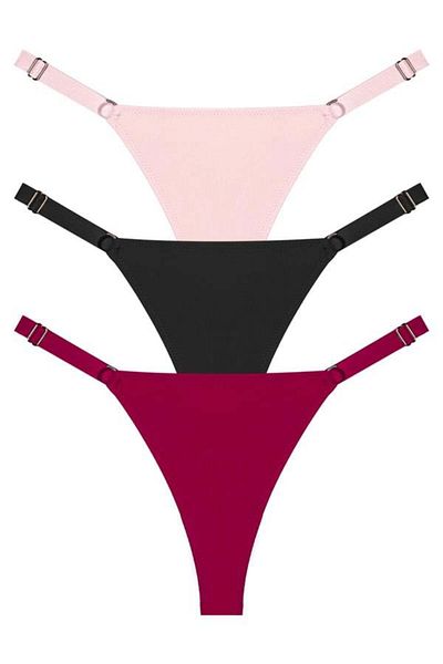 Cottonhill Ring Detailed Adjustable Elastic Women's Thong Panties 3-Pack - 2
