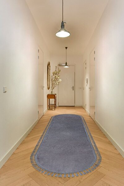 Valery Home Vl Oval Comfort Ponpon Saçaklı Peluş Yolluk Halı Antrasit